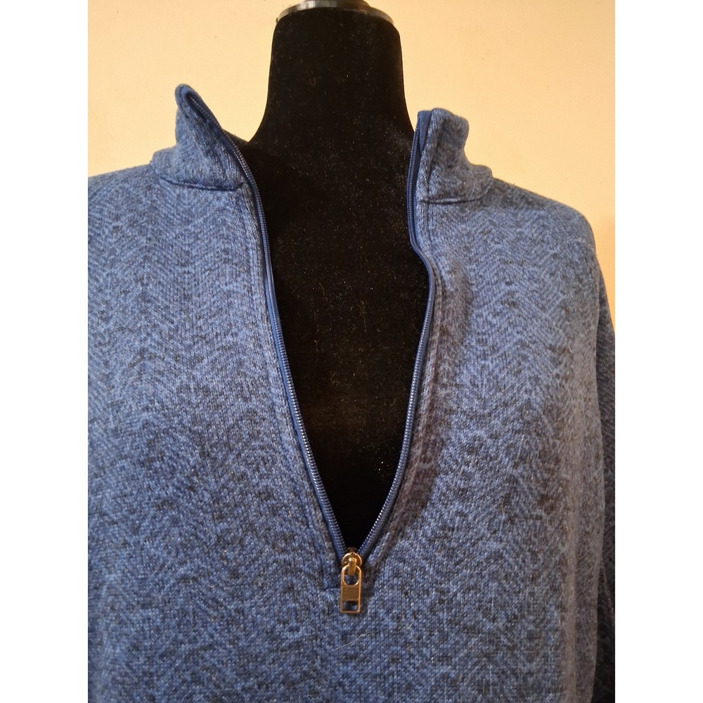 Stormpack Womens Blue Herringbone Quarter Zip Fleece Pullover Sweater Large